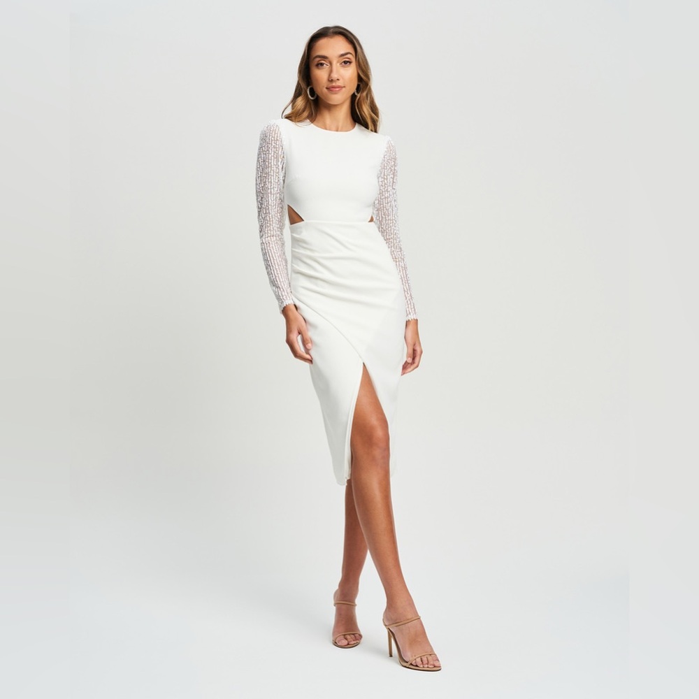 NWT Chancery White Long-Sleeve Sequin-Embellished Dress